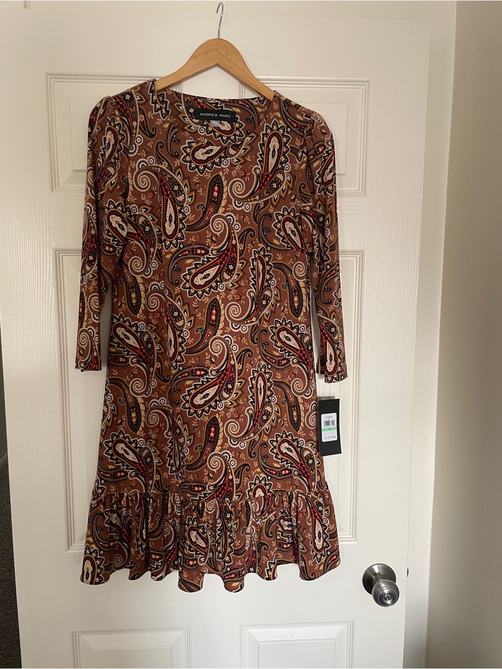 🤎 Andrew Marc Brown Paisley Ruffle-Hem Dress 🤎